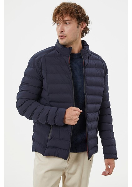 Kapitone Dik Yaka Kısa Mont - Lacivert fiyatları