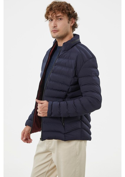 Kapitone Dik Yaka Kısa Mont - Lacivert fırsatları