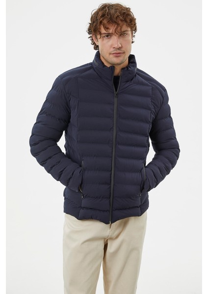 Kapitone Dik Yaka Kısa Mont - Lacivert indirimleri