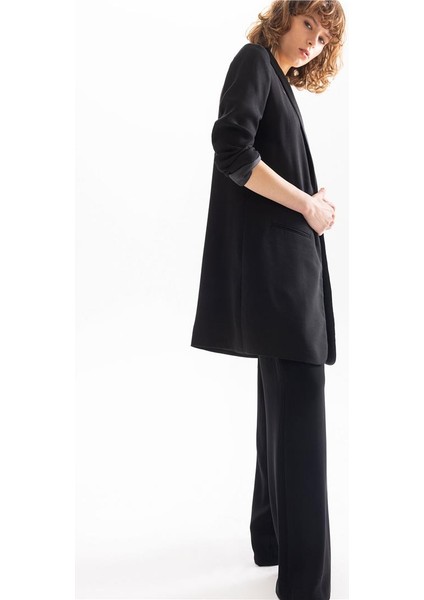 Garni Detaylı Uzun Blazer - Siyah modelleri