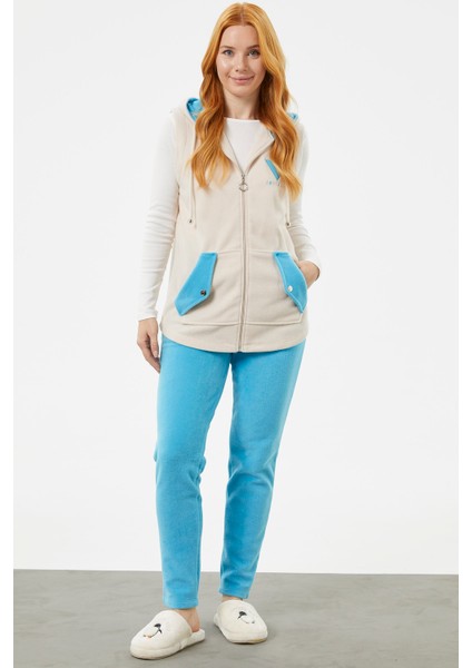 Yelekli Çift Renk Polar Eşofman Takım - Bej modelleri