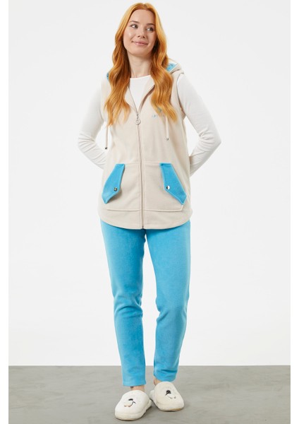 Yelekli Çift Renk Polar Eşofman Takım - Bej fırsatları