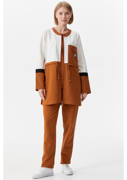 Rahat Kalıp Üçlü Tunik Eşofman Takım - Tarçın