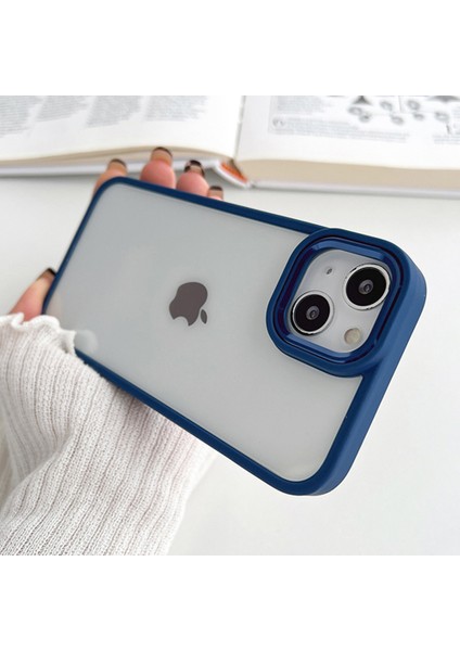iPhone 15 Uyumlu Kılıf Metal Buton ve Kamera Çerçeveli Kenarları Silikon Arkası Sert Titanium Case