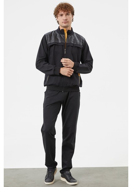 Kapitone Kombinli Fermuarlı Eşofman Takım - Siyah