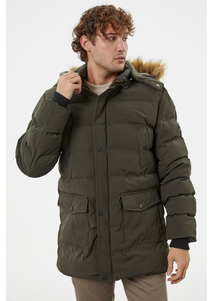 Suni Kürk Kapüşonlu Fermuarlı Mont - Haki fiyatları