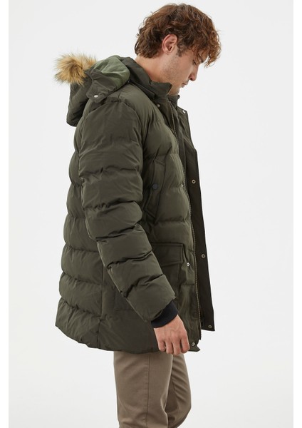 Suni Kürk Kapüşonlu Fermuarlı Mont - Haki modelleri