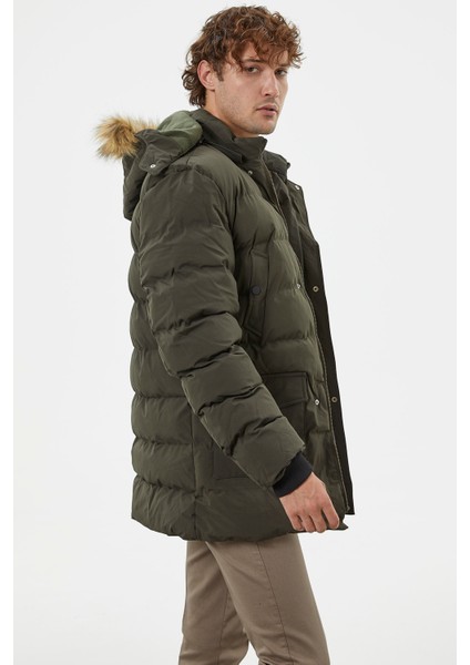 Suni Kürk Kapüşonlu Fermuarlı Mont - Haki fırsatları