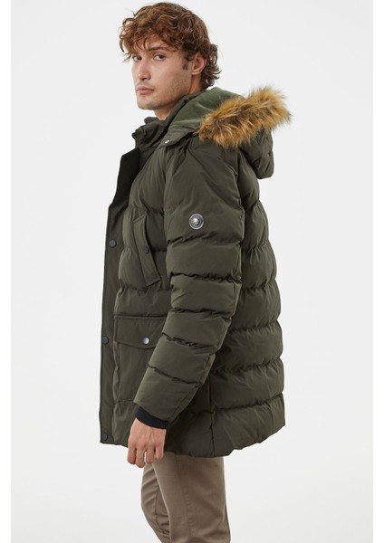 Suni Kürk Kapüşonlu Fermuarlı Mont - Haki indirimleri