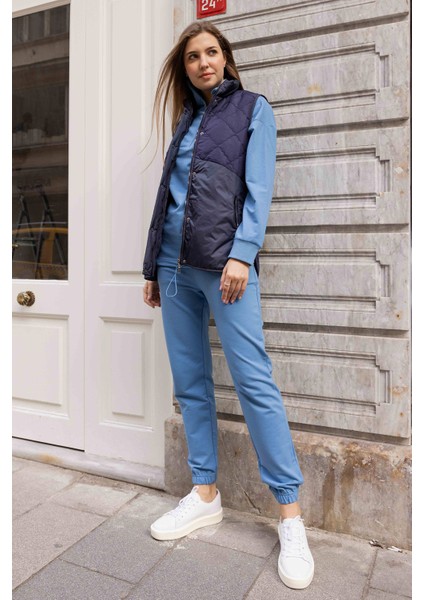 Dik Yaka Yarım Fermuarlı Eşofman Takım - Mavi