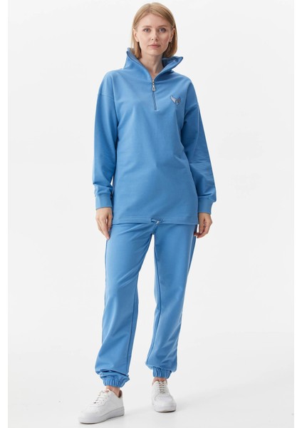 Dik Yaka Yarım Fermuarlı Eşofman Takım - Mavi fırsatları