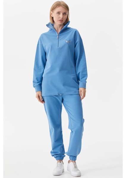 Dik Yaka Yarım Fermuarlı Eşofman Takım - Mavi indirimleri