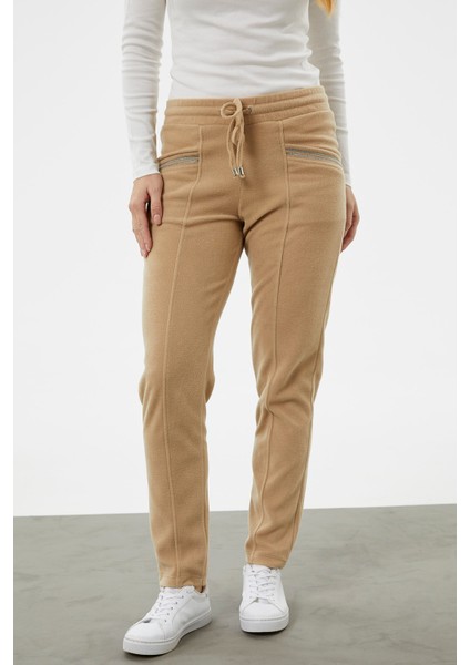 Cep Detaylı Polar Eşofman Altı - Kamel modelleri