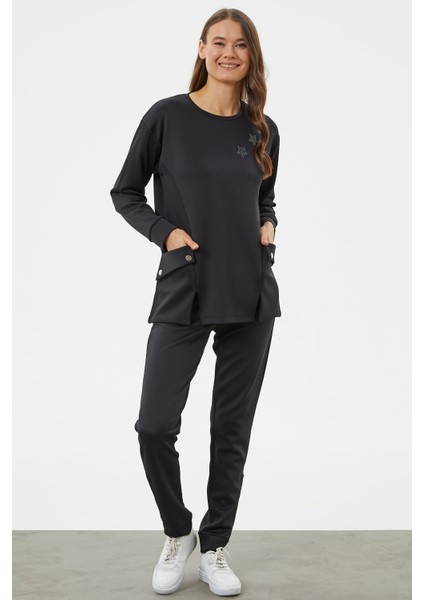Torba Cep Detaylı Oversize Eşofman Takım - Siyah