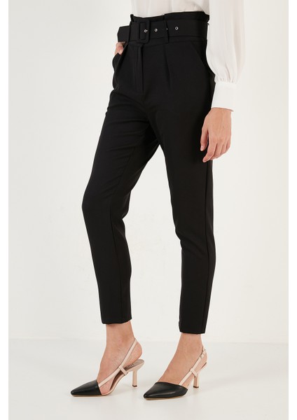 Yüksek Bel Cepli Kemerli Regular Fit Kumaş Pantolon Bayan Pantolon 611PL04