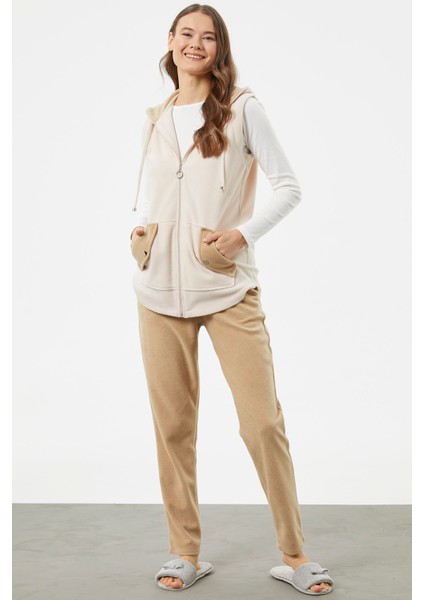 Yelekli Çift Renk Polar Eşofman Takım - Kamel modelleri