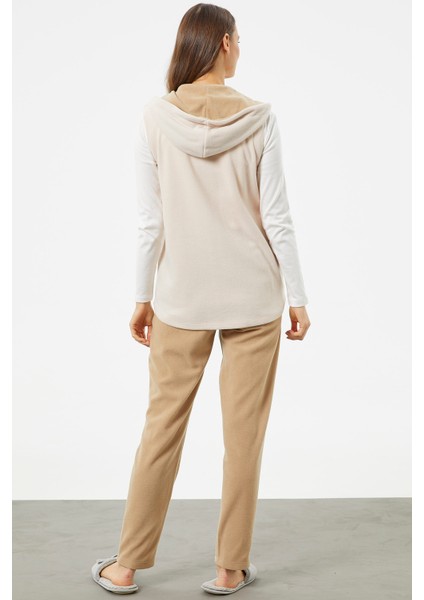 Yelekli Çift Renk Polar Eşofman Takım - Kamel indirimleri