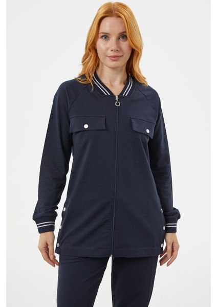 Örme Yaka Fermuarlı Tunik Eşofman Takım - Lacivert fiyatları