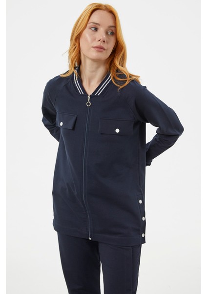 Örme Yaka Fermuarlı Tunik Eşofman Takım - Lacivert modelleri