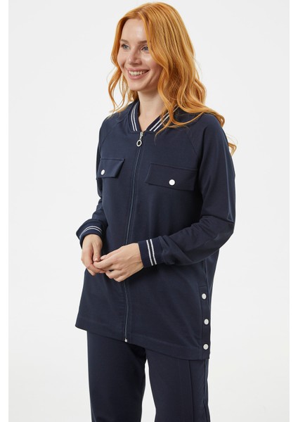 Örme Yaka Fermuarlı Tunik Eşofman Takım - Lacivert indirimleri