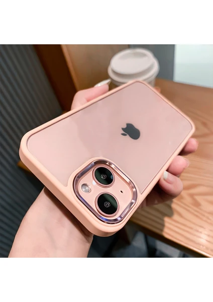 iPhone 15 Uyumlu Kılıf Metal Buton ve Kamera Çerçeveli Kenarları Silikon Arkası Sert Titanium Case