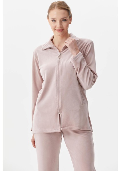 Geniş Kalıp Kadife Tunik Eşofman Takım - Pudra modelleri