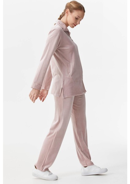 Geniş Kalıp Kadife Tunik Eşofman Takım - Pudra indirimleri