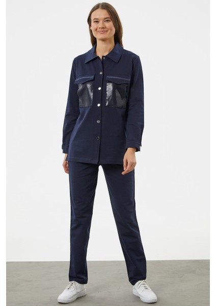 Çıtçıtlı Cep Detaylı Tunik Eşofman Takım - Lacivert