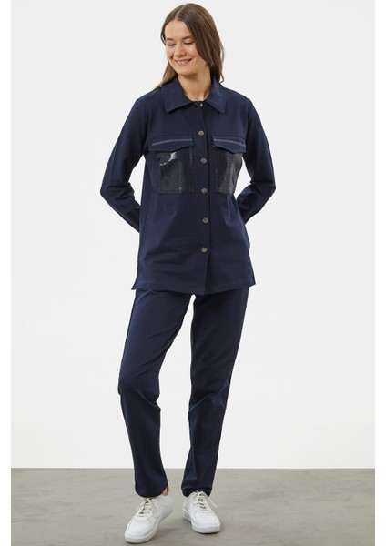 Çıtçıtlı Cep Detaylı Tunik Eşofman Takım - Lacivert modelleri