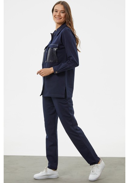 Çıtçıtlı Cep Detaylı Tunik Eşofman Takım - Lacivert fırsatları