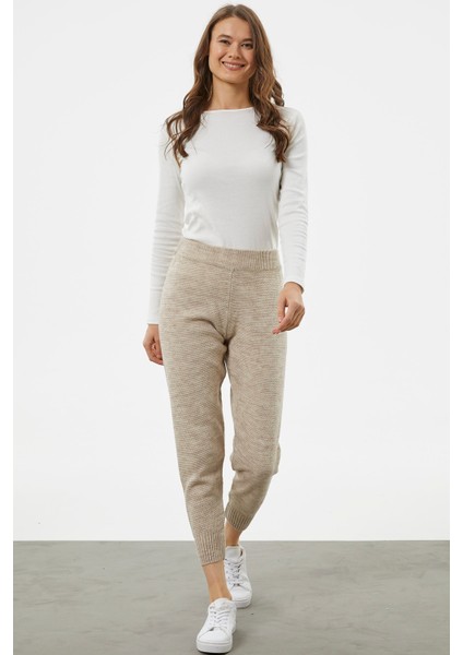 Jogger Rahat Kalıp Triko Pantolon - Bej
