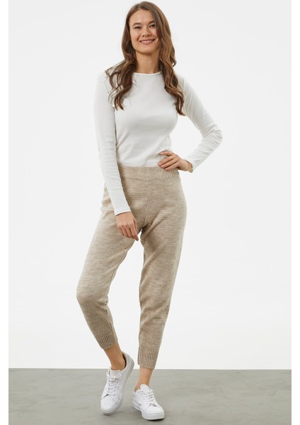 Jogger Rahat Kalıp Triko Pantolon - Bej modelleri