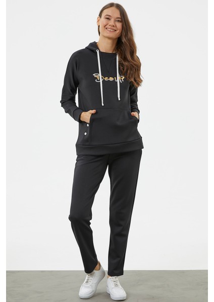Kanguru Cepli Dalgıç Kumaş Eşofman Takım - Siyah fiyatları