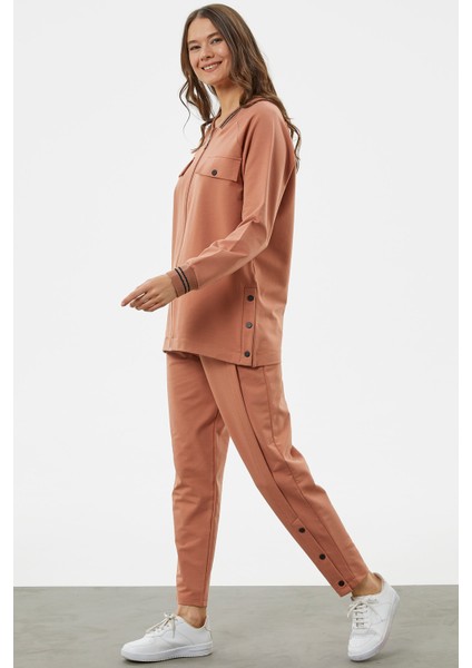 Örme Yaka Fermuarlı Tunik Eşofman Takım - Somon fırsatları