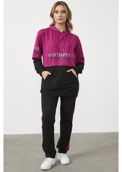 Geniş Kalıp Çift Renk Eşofman Takım - Fuşya