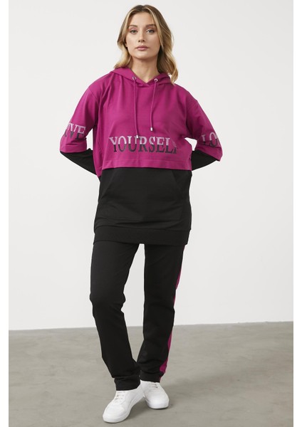 Geniş Kalıp Çift Renk Eşofman Takım - Fuşya fiyatları