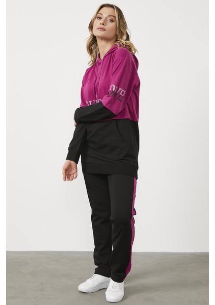 Geniş Kalıp Çift Renk Eşofman Takım - Fuşya fırsatları