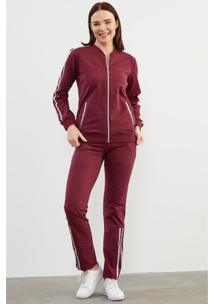 Sim Şerit Detaylı Eşofman Takım - Bordo modelleri