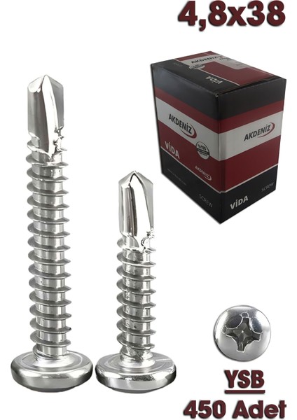 Akdeniz Ysb Matkap Uçlu Vida 4,8X38 (450 Adet)