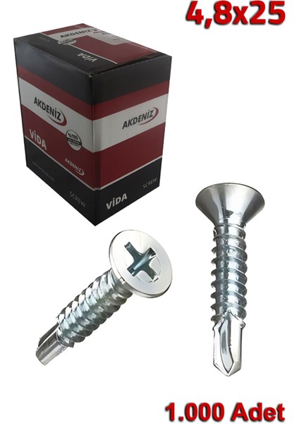 Akdeniz Yhb Matkap Uçlu Vida 4,8X25 (1000 Adet)