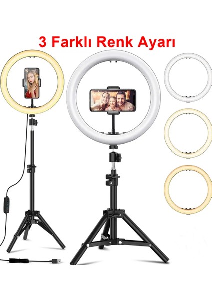 Tripodlu Youtuber Selfie 3 Renk Led Işıklı Tripod 10 Inç 140 cm