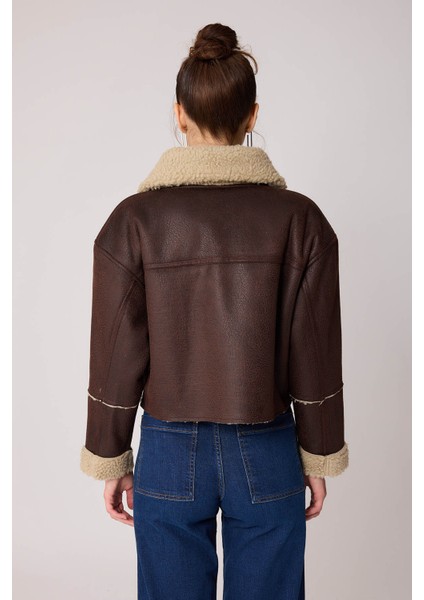 Çift Cep Deri Kürklü Biker Ceket indirimleri
