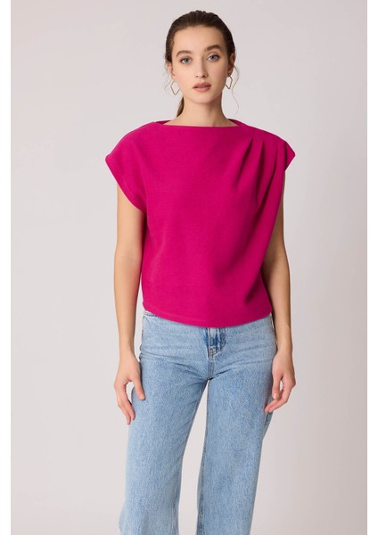 Omuz Kısmı Büzgülü Kısa Kol Triko Bluz fiyatları