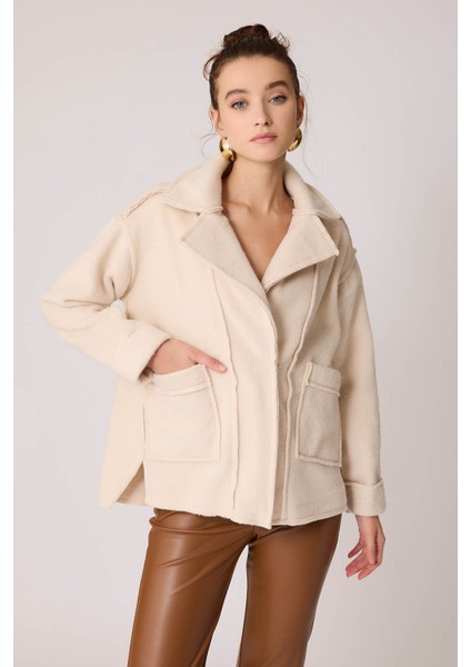 Çift Cep Fermuarlı Ters Dikiş Ceket