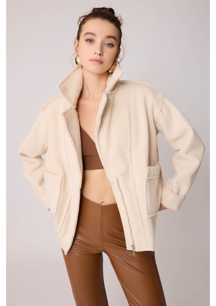 Çift Cep Fermuarlı Ters Dikiş Ceket modelleri