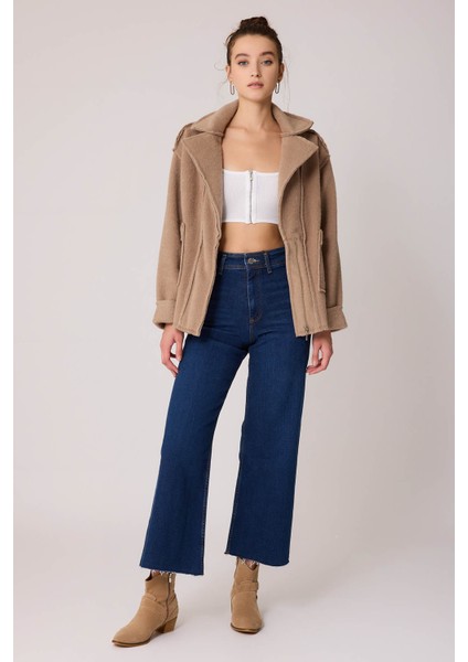 Çift Cep Fermuarlı Ters Dikiş Ceket