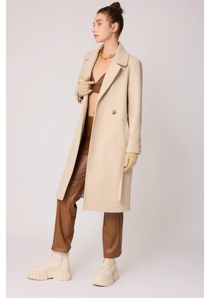 Önden Düğmeli Beli Kuşaklı Uzun Kaşe Kaban fırsatları