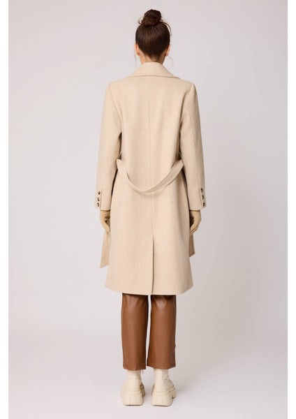 Önden Düğmeli Beli Kuşaklı Uzun Kaşe Kaban indirimleri