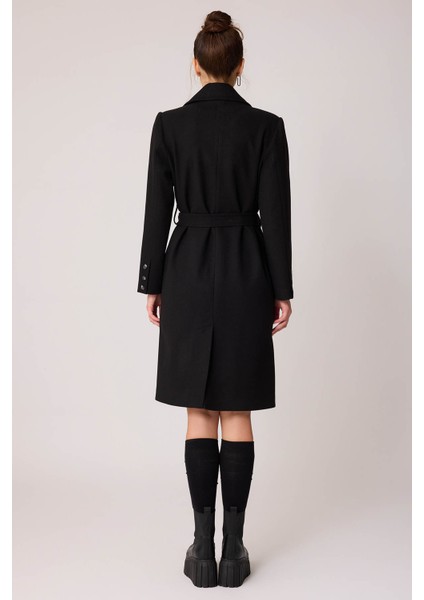 Önden Düğmeli Beli Kuşaklı Uzun Kaşe Kaban modelleri