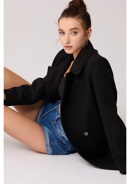 Önden Düğmeli Beli Kuşaklı Uzun Kaşe Kaban indirimleri